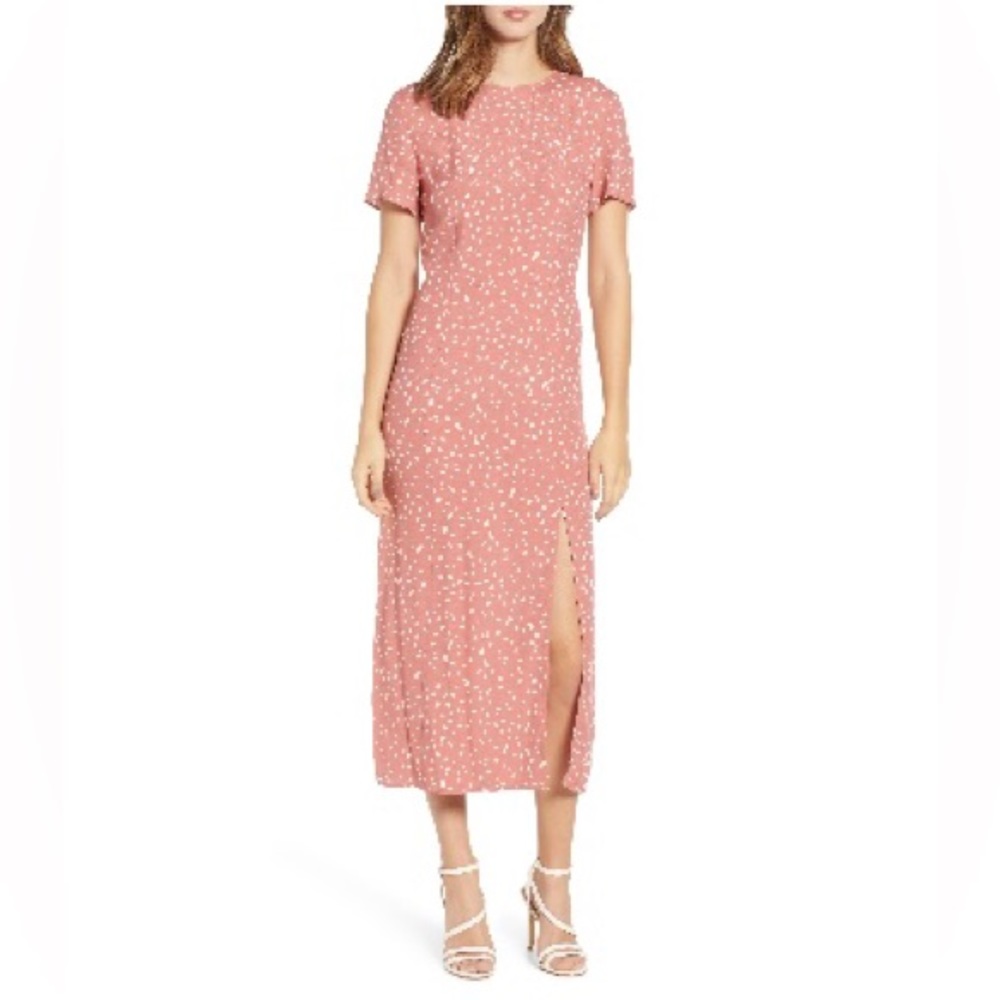 Leith print midi dress polka dot size M pink canyon